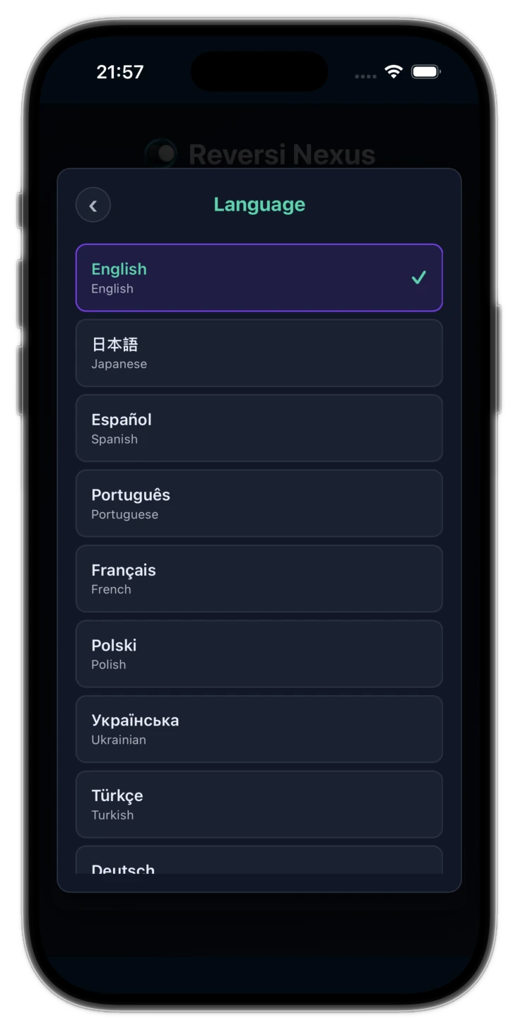 Reversi Nexus language selection on iOS